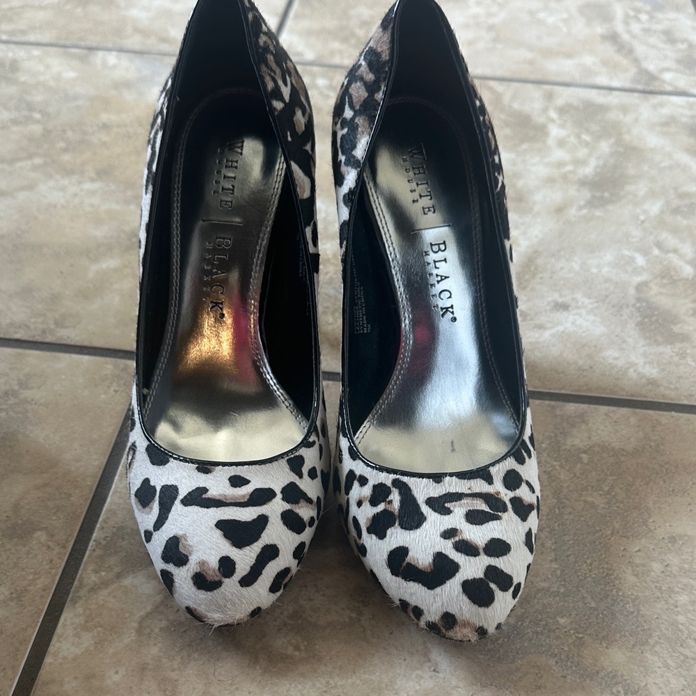 White House Black Market Black and White Leopard-Print Pumps